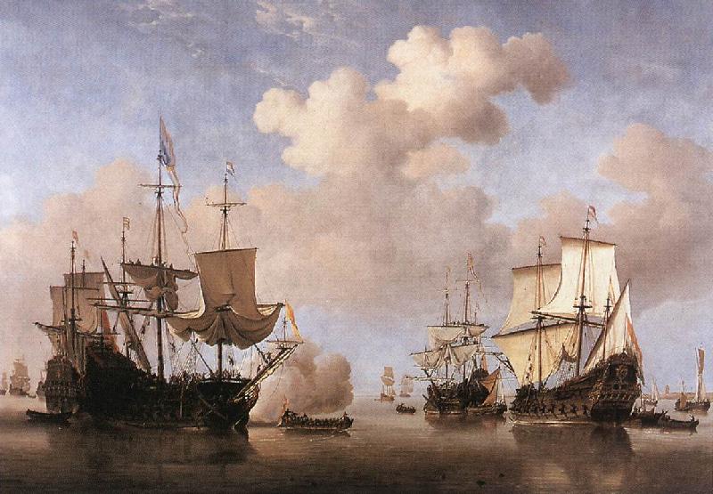 VELDE, Willem van de, the Younger Calm: Dutch Ships Coming to Anchor  wt Sweden oil painting art